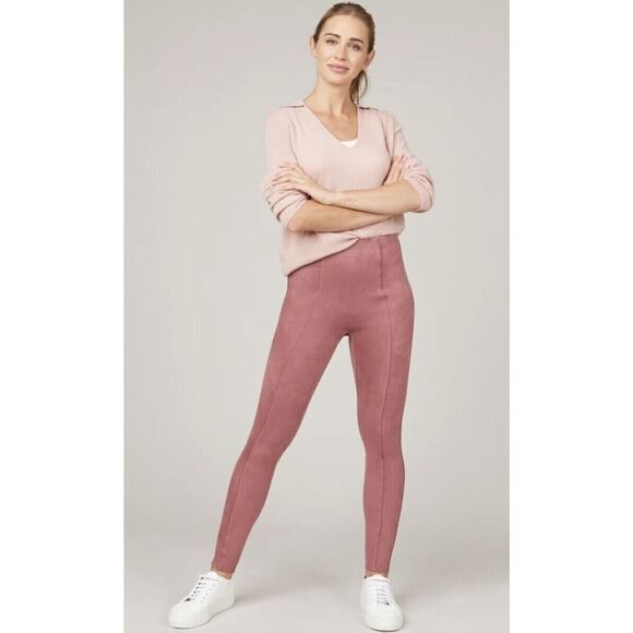 SPANX Faux Suede Leggings Size Medium Rich Rose High Waist 20322R - Picture 1 of 5